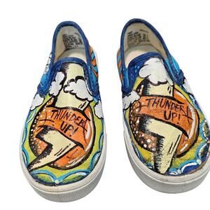 OKC Thunder Basketball Hand Painted Sneakers Kids Size 8 Slip On NBA Blue Orange